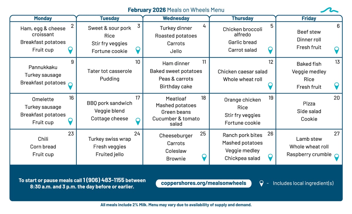 February 2026 Meals On Wheels Menu