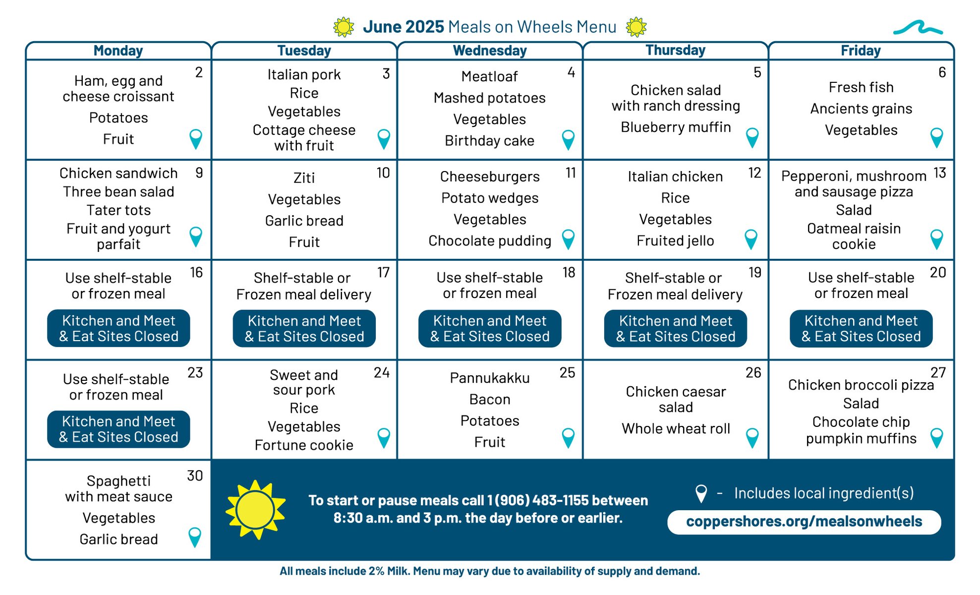 June 2025 Menu - Meals on Wheels