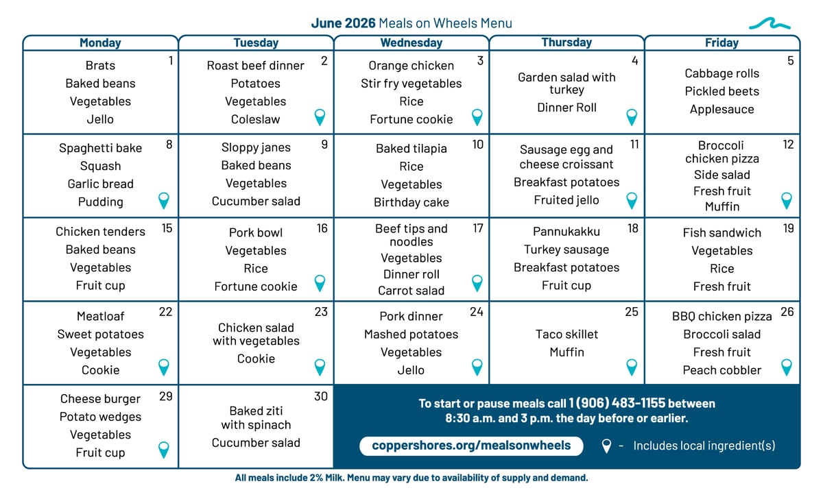 June 2026 Menu - Meals on Wheels
